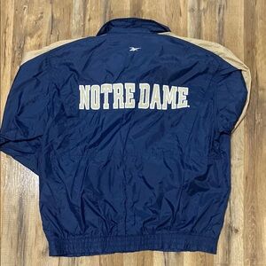 Vintage Reebok Varsity Bomber Jacket Blue and Tan Large